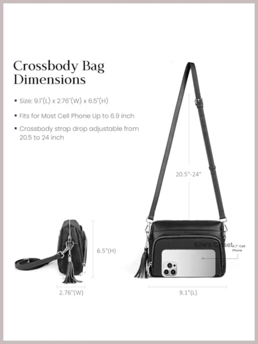 Genuine Leather Crossbody Bag with RFID Wallet Tassel Travel Purse